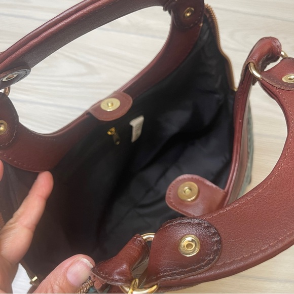 Artesanal Hand Tooled & Painted Vegan Leather Handbag Clutch Brown Turquoise - Picture 8 of 15